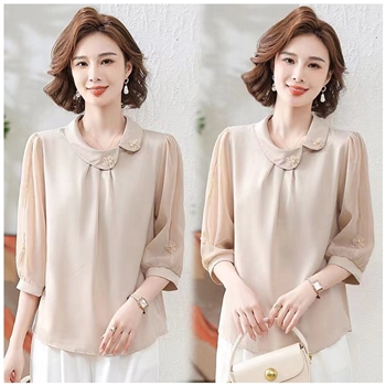 直播款 2024春季新款减龄时尚衬衫中老年女装雪纺衬衫气质上衣女