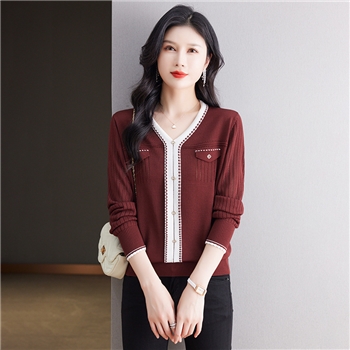 2024年新款春季中年毛衣女V领针织上衣女春秋洋气妈妈打底衫春装