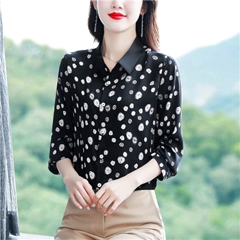 高品质减龄中年妈妈真丝衬衣大码真丝桑蚕丝上衣波点新款女式衬衫