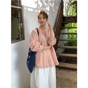 THE MIND韩系简约长袖衬衫女2024十三行春新品温柔纯色衬衣A8352