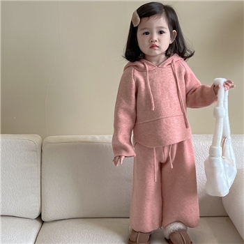 韩版童装2023新款秋季女童套装时尚连帽针织毛衣休闲裤子两件套潮