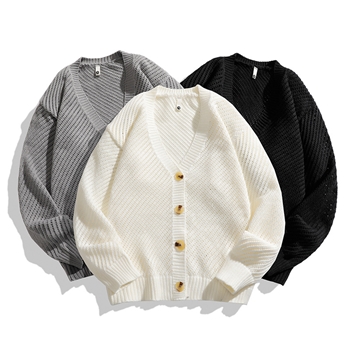 春秋季新款镂空V领开衫针织衫男士毛衣潮流青年时尚宽松休闲外套