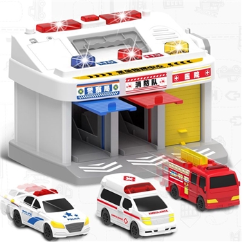 警车消防救护车停车场男孩玩具乐飞警察消防急救紧急指挥中心汽车