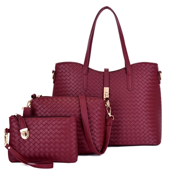 女包2023新款时尚女士单肩包编织手提包三件套子母包 