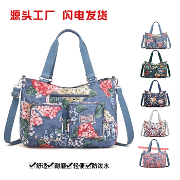 新款大容量女包 多功能中老年妈咪包 尼龙斜挎包印花女式手提单肩