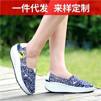 2023春季休闲低帮坡跟厚底女士摇摇鞋懒人鞋一脚蹬圆头帆布鞋1514