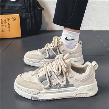 男鞋春季2024新款透气小众原创板鞋潮流百搭防滑厚底运动休闲潮鞋