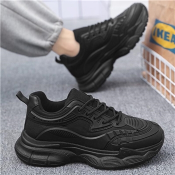 全黑运动鞋男开学季学生老爹鞋ins潮透气网跑鞋韩版厚底增高男鞋