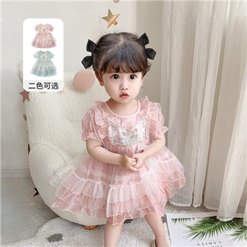 女童连衣裙2024夏季女宝宝网纱公主裙洛丽塔满月周岁礼服夏装2235