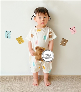 2024夏季新款韩版儿童套装ins风小熊印花两件套婴幼儿短袖套装