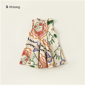 贝贝城女童连衣裙夏季无袖涂鸦中小童a字裙女宝宝儿童裙子XQ23030