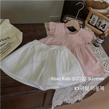 韩国童装2024夏季新款女童套装女宝宝甜美绣花飞袖娃娃衫休闲短裤