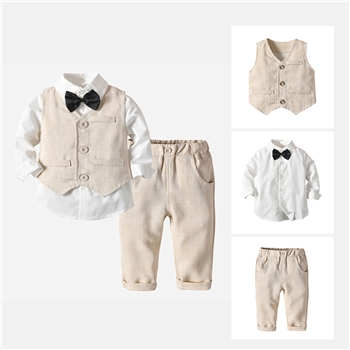 童装春秋款男童格子绅士三件套男宝礼服小花童潮套装儿童周岁礼服